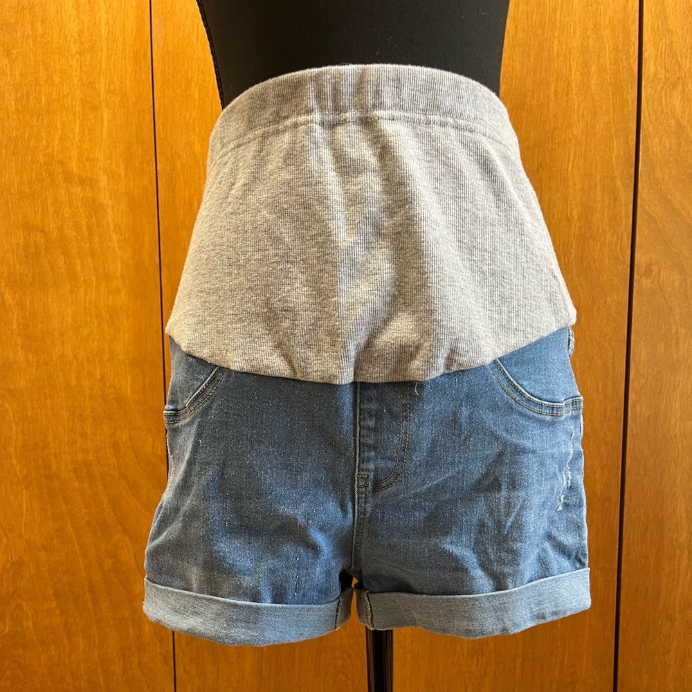 Maternity SHEIN High Waist Gray and Blue Denim Shorts